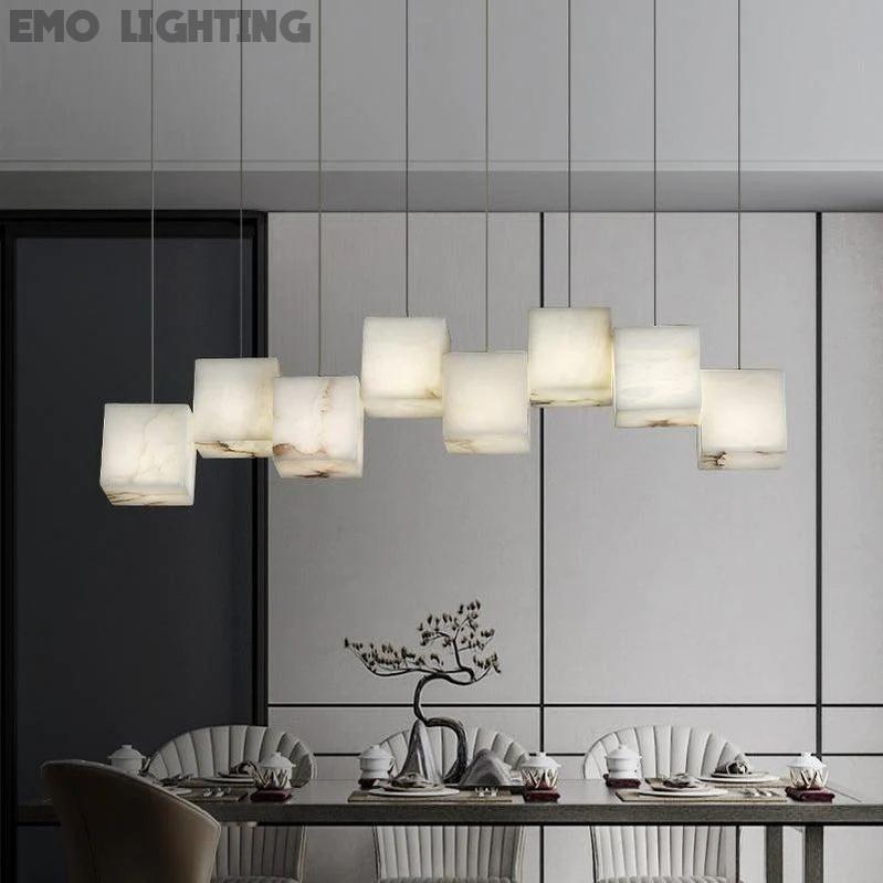 Alabaster Cubic Rectangular Pendant  rbrights 8 Lights  
