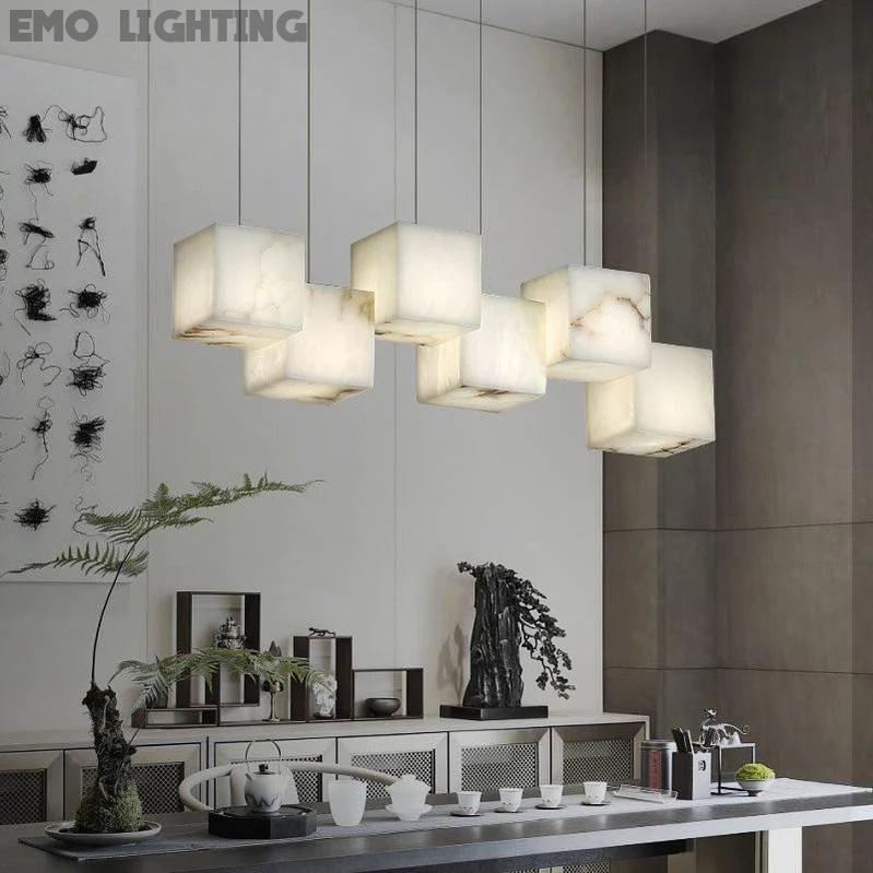 Alabaster Cubic Rectangular Pendant  rbrights 6 Lights  