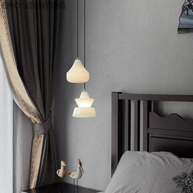 Alabaster Hat Pendant Light Over Nightstand 吊灯 rbrights   