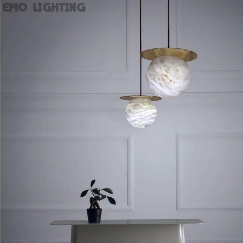 Alabaster Sphere Pendant Light Above Bed 壁灯灯具 rbrights   