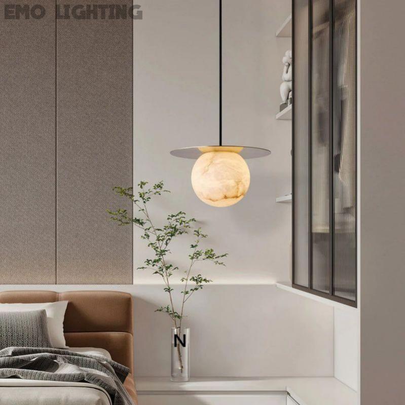 Alabaster Sphere Pendant Light Above Bed 壁灯灯具 rbrights Small  