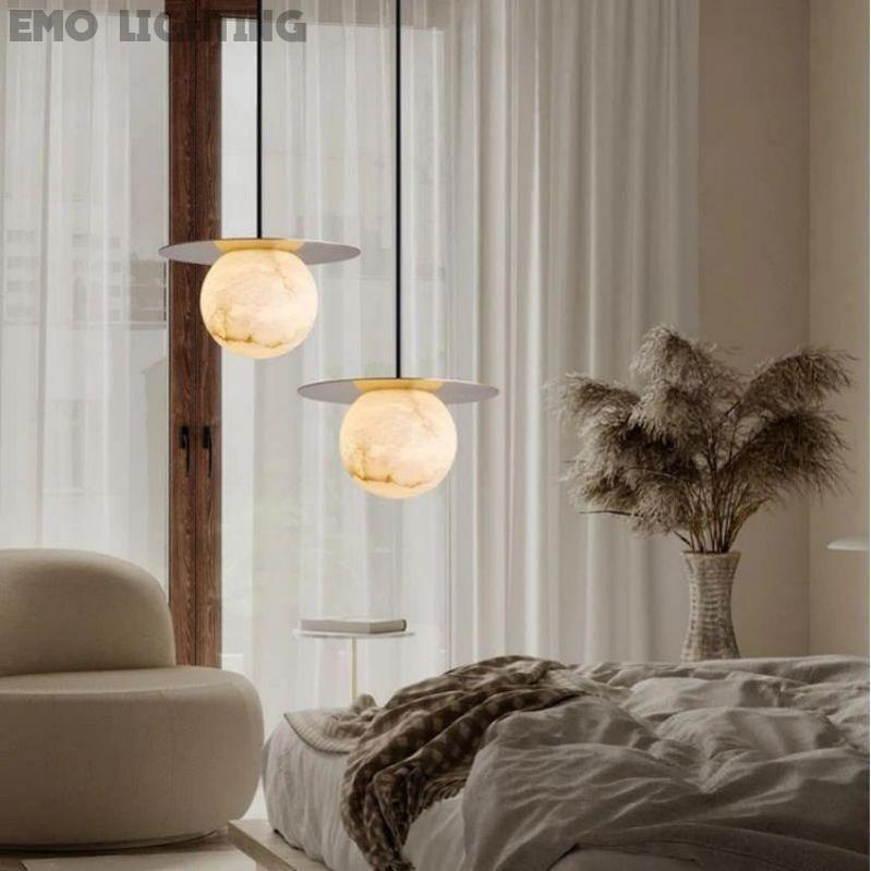 Alabaster Sphere Pendant Light Above Bed 壁灯灯具 rbrights Small  