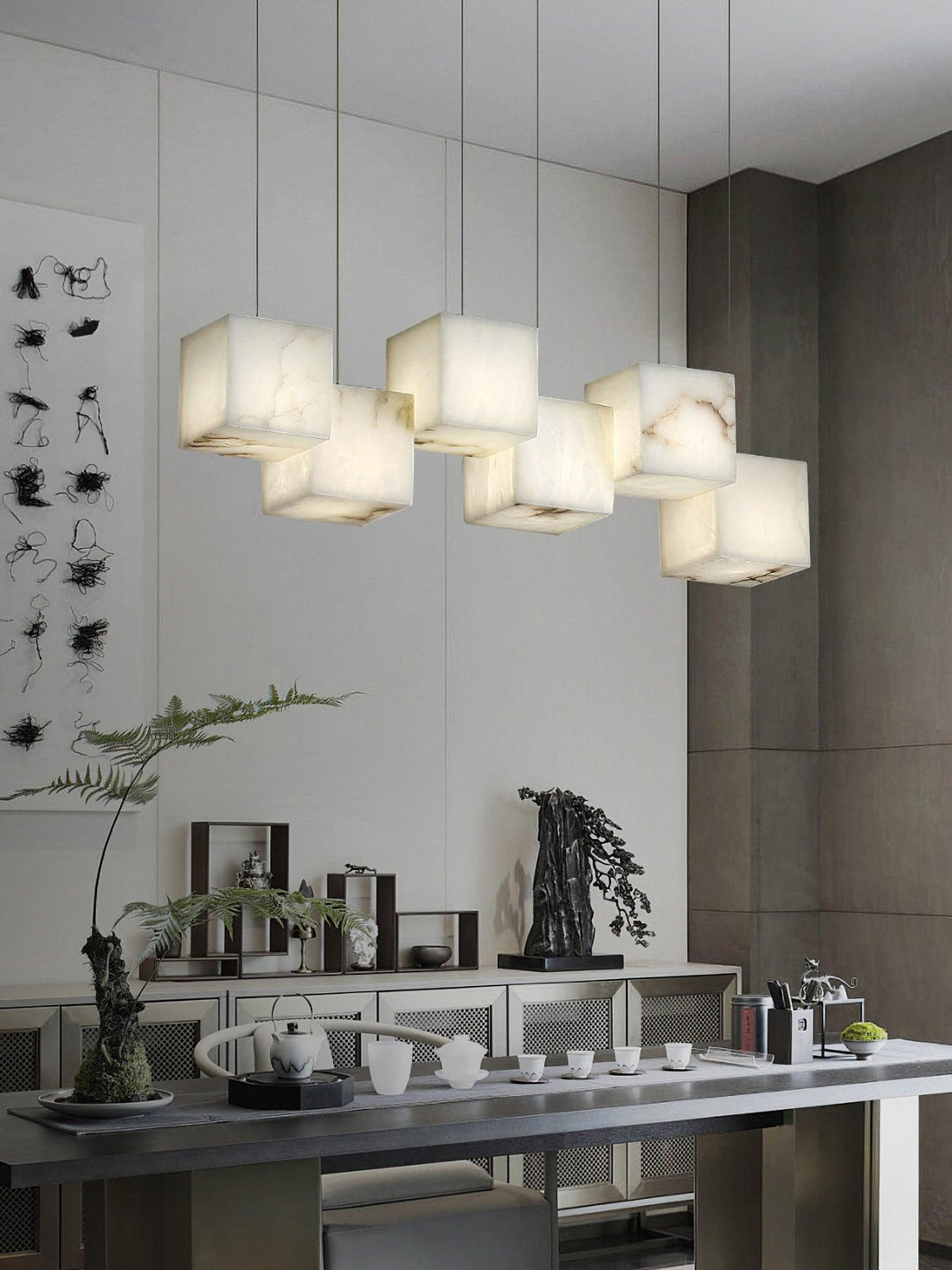Modern Alabaster Box Pendant Light For Living Room Foyer