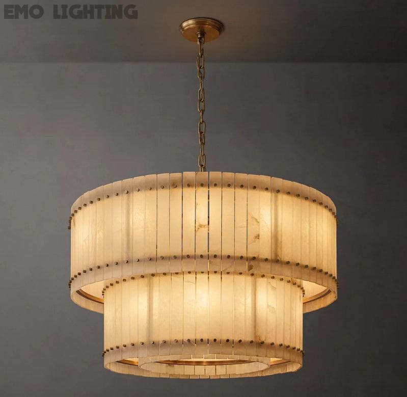 San Marco Alabaster Round 2-Tiered Chandelier - thebelacan