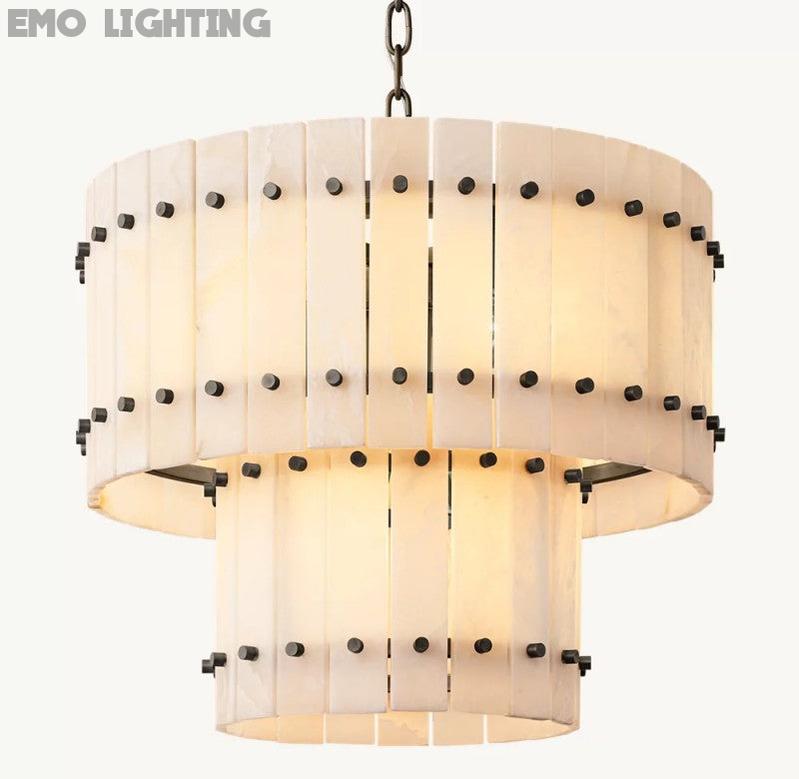 San Marco Alabaster Round 2-Tiered Chandelier - thebelacan