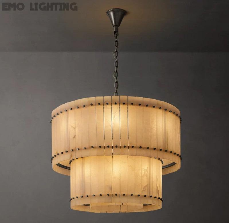 San Marco Alabaster Round 2-Tiered Chandelier - thebelacan