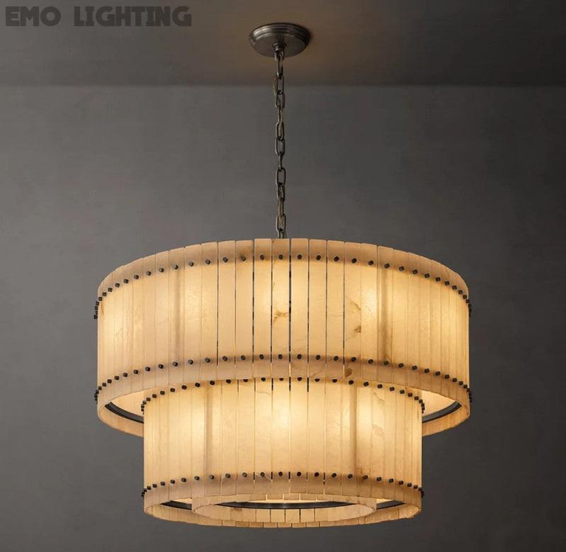 San Marco Alabaster Round 2-Tiered Chandelier - thebelacan