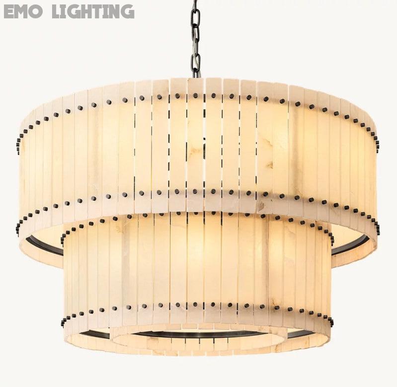 San Marco Alabaster Round 2-Tiered Chandelier - thebelacan