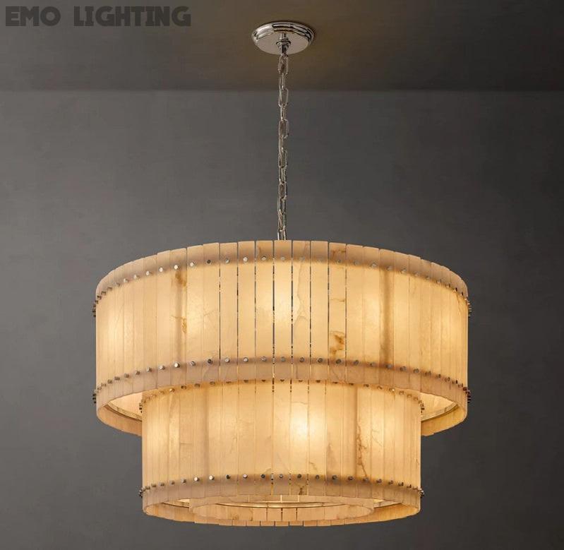 San Marco Alabaster Round 2-Tiered Chandelier - thebelacan