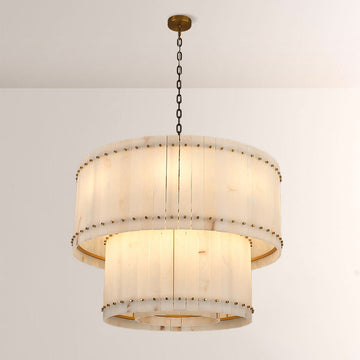 Aurelius Alabaster Round 2-Tiered Chandelier 37‘’