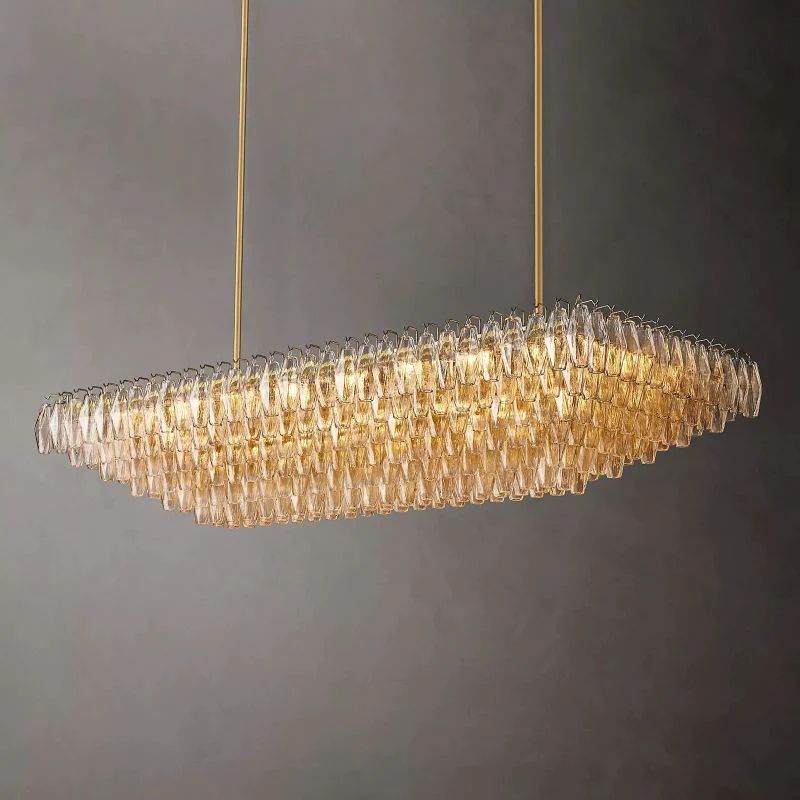 Chiara Clear Glass Tiered Rectangular Chandelier 74" For Living Room