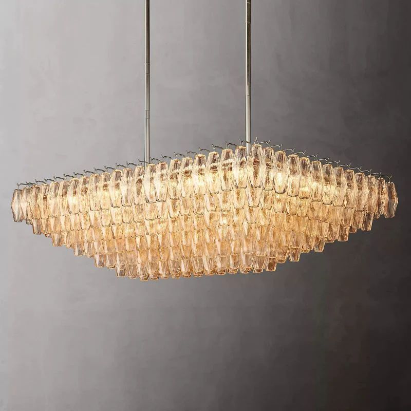 Chiara Clear Glass Tiered Rectangular Chandelier 54" For Living Room