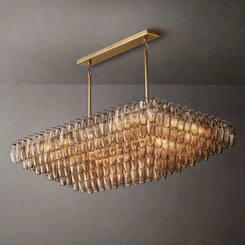 Chiara Smoke Glass Tiered Rectangular Chandelier 54" For Living Room