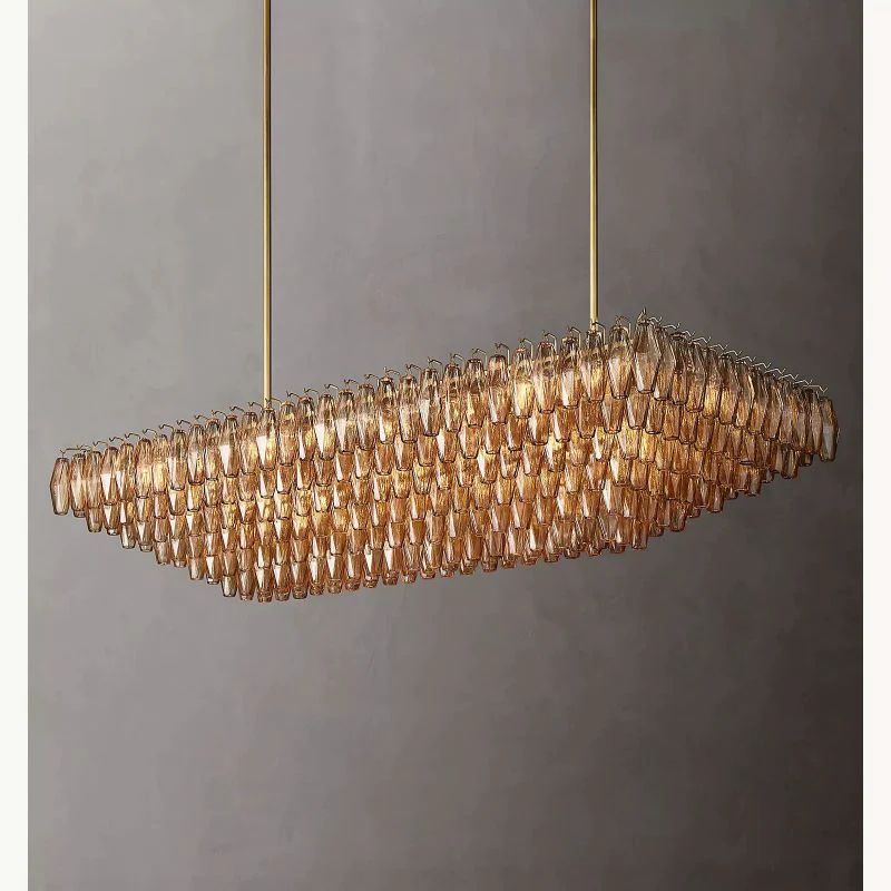 Chiara Smoke Glass Tiered Rectangular Chandelier 74" For Living Room