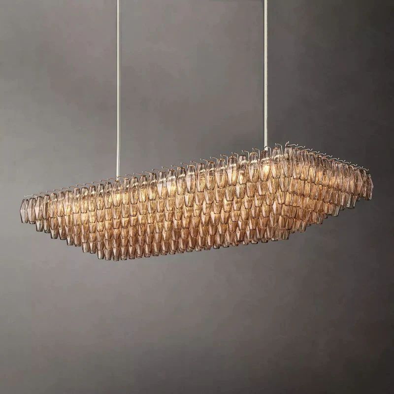 Chiara Smoke Glass Tiered Rectangular Chandelier 74" For Living Room