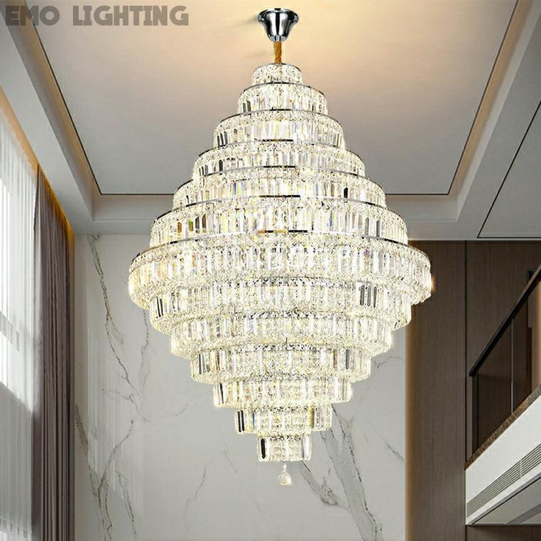 Chrome/ Silver Extra Large Chandelier For Foyer Living Room Staircase Crystal Ceiling Lighting Fixture