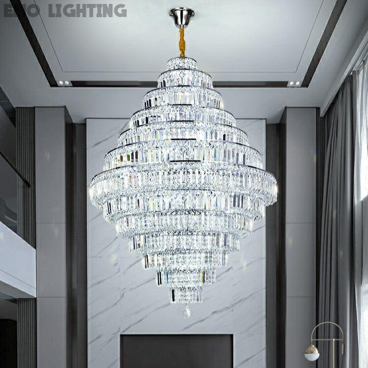Chrome/ Silver Extra Large Chandelier For Foyer Living Room Staircase Crystal Ceiling Lighting Fixture