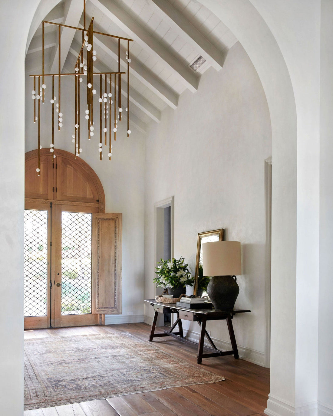 Modern Brass Glass Drop Chandelier