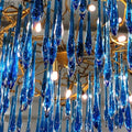 Elegant Blue Crystal Drops Chandelier Brass Branch Style Pendant Light For Living/ Dining Room