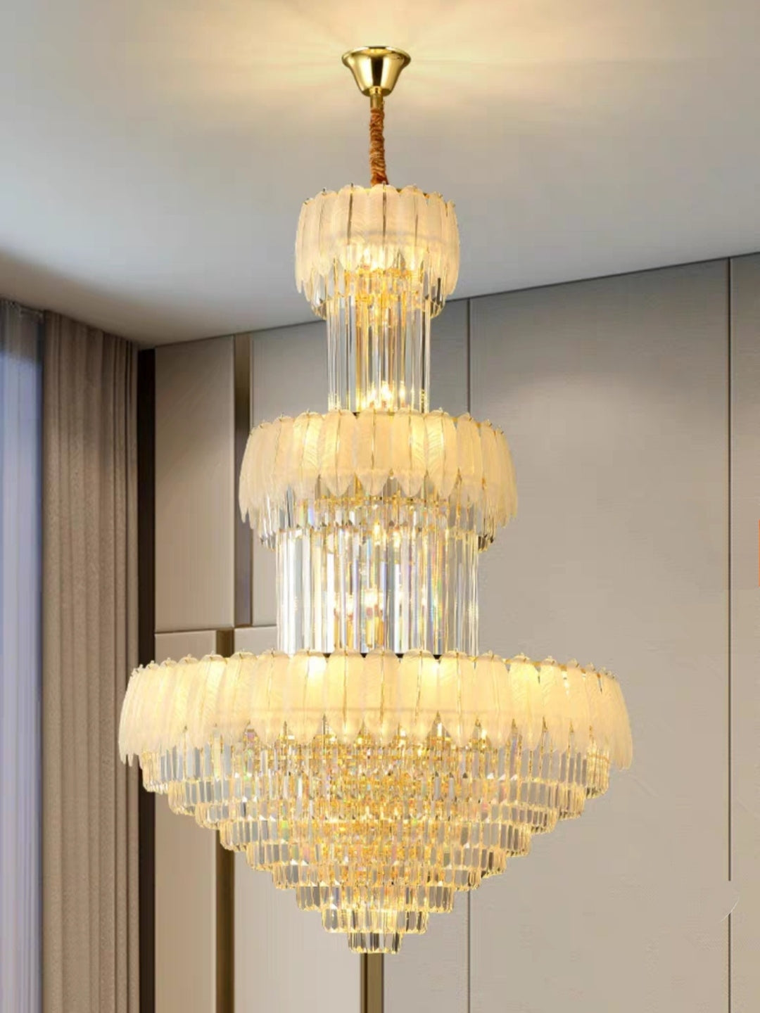 Extra Large Crystal Feather Style Chandelier For Luxury Wedding Hotel Foyer Staircase Ceiling Lighting Fixture For Living Room