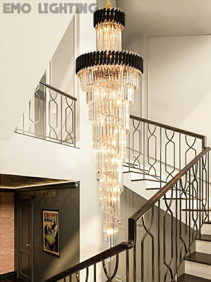 Extra Large Vertical Long Crystal Foyer Hallway Chandelier