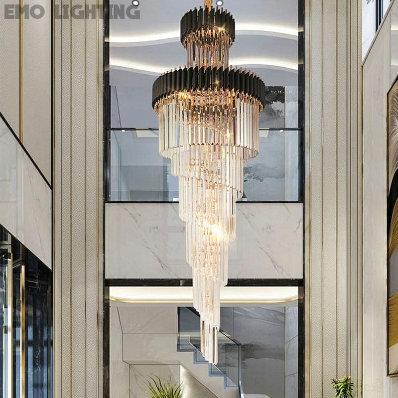 Extra Large Vertical Long Crystal Foyer Hallway Chandelier