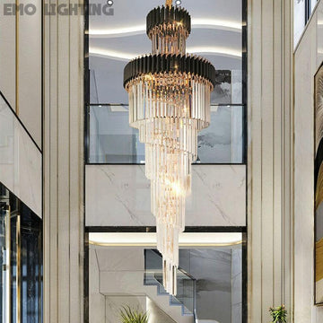 Extra Large Vertical Long Crystal Foyer Hallway Chandelier