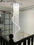 Flush Mounted Spiral Crystal Drops Chandelier Round LED Ceiling Lighting Fixture For Foyer Staircase/ Hotel Entrance