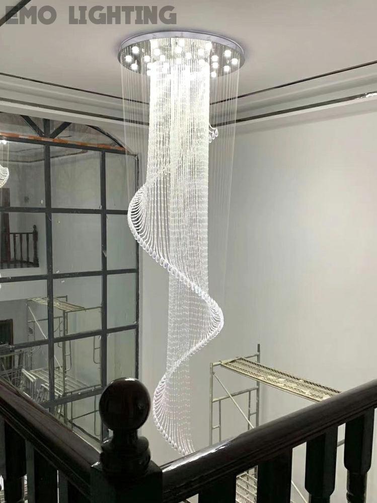 Flush Mounted Spiral Crystal Drops Chandelier Round LED Ceiling Lighting Fixture For Foyer Staircase/ Hotel Entrance