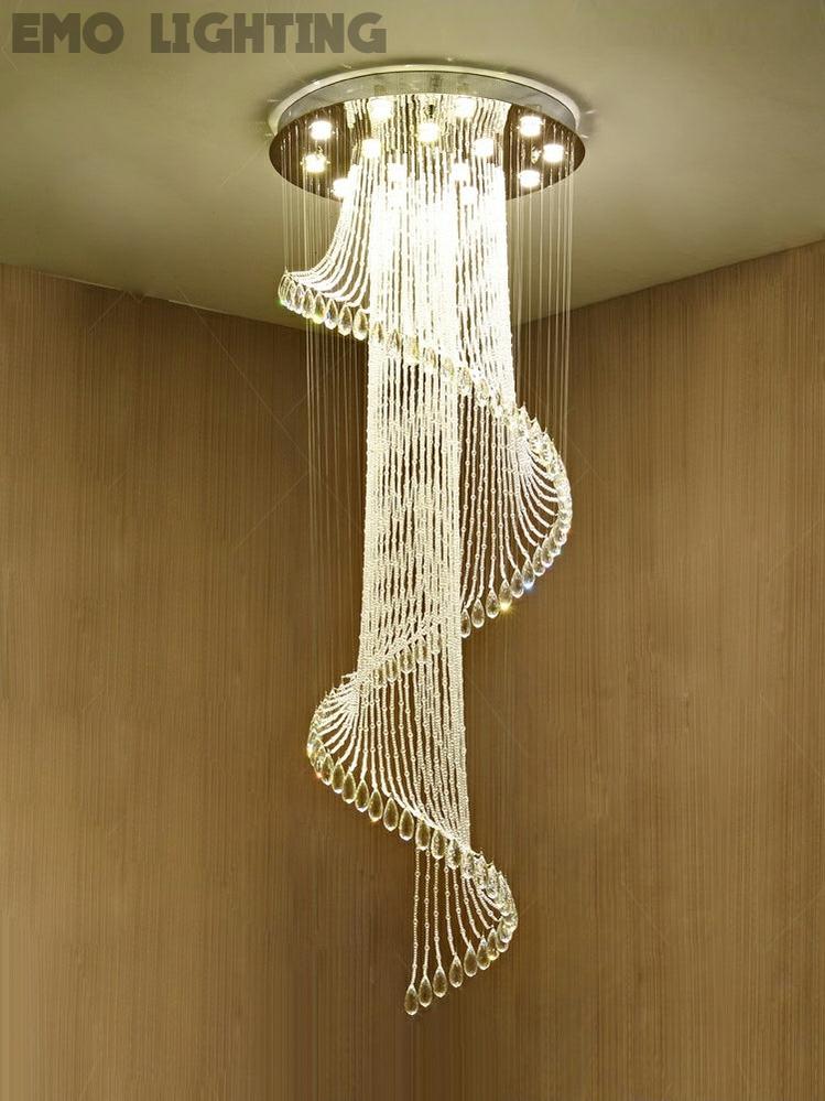 Flush Mounted Spiral Crystal Drops Chandelier Round LED Ceiling Lighting Fixture For Foyer Staircase/ Hotel Entrance