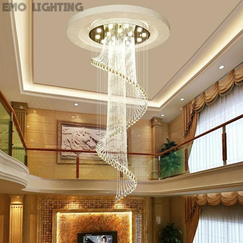 Flush Mounted Spiral Crystal Drops Chandelier Round LED Ceiling Lighting Fixture For Foyer Staircase/ Hotel Entrance