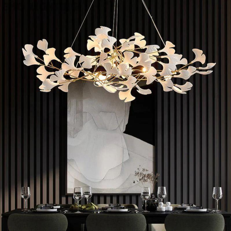 Customized Ceramic Gingko Linear Branch Chandelier - thebelacan