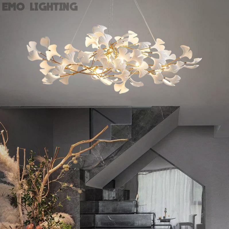 Customized Ceramic Gingko Linear Branch Chandelier - thebelacan