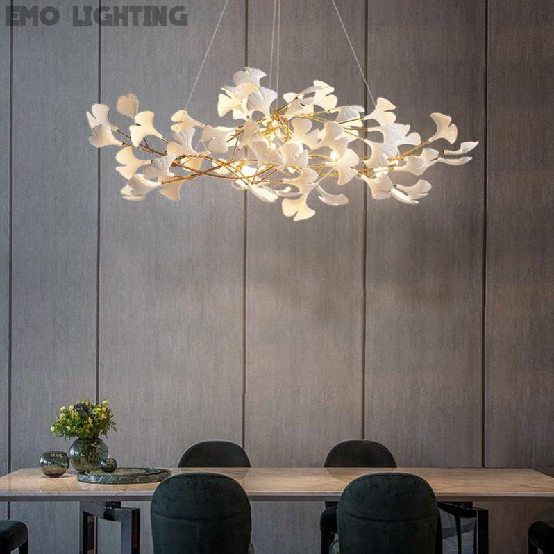Customized Ceramic Gingko Linear Branch Chandelier - thebelacan