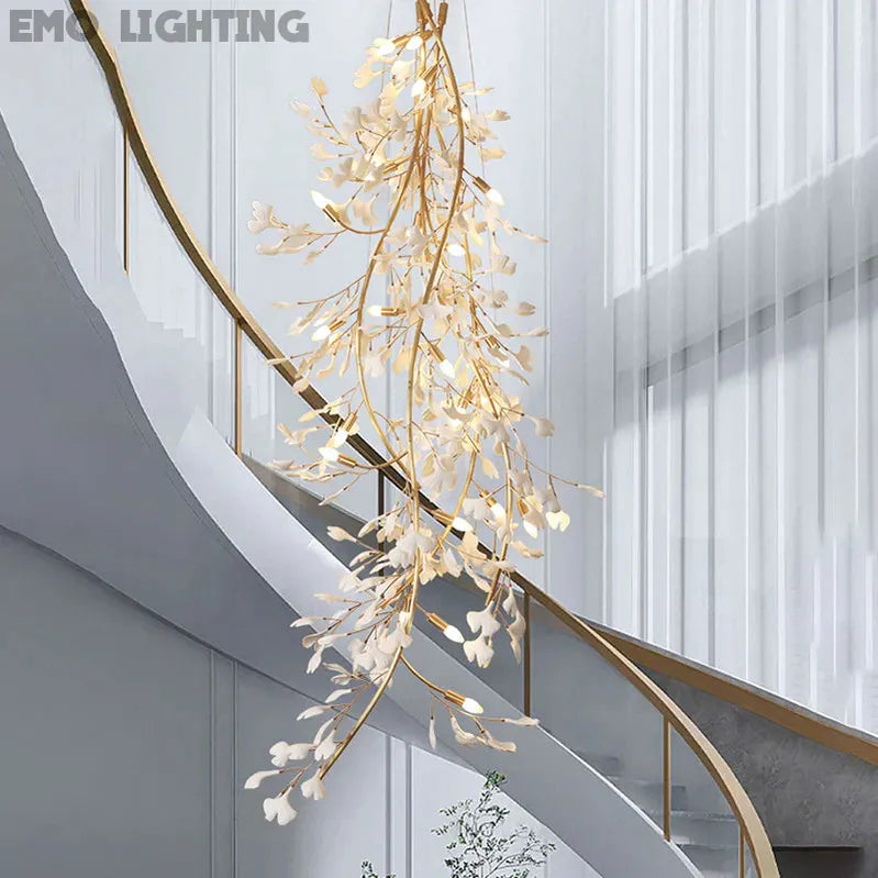 Ceramic Ginkgo Staircase  Long Branch Chandelier - thebelacan