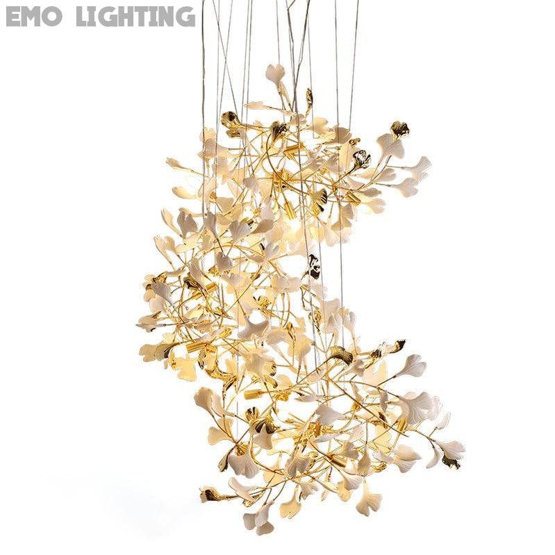 Ceramic Ginkgo Staircase  Long Branch Chandelier - thebelacan