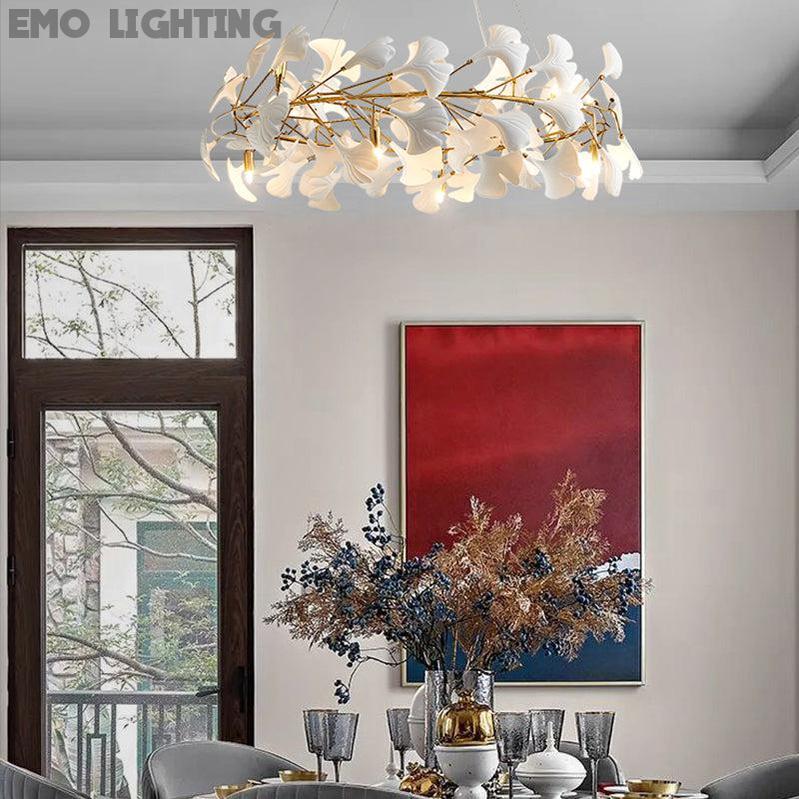 Ceramic Gingko Round Branch Chandelier - thebelacan