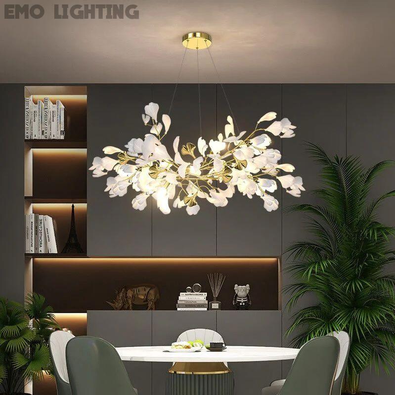 Ceramic Ginkgo Linear Branch Chandelier