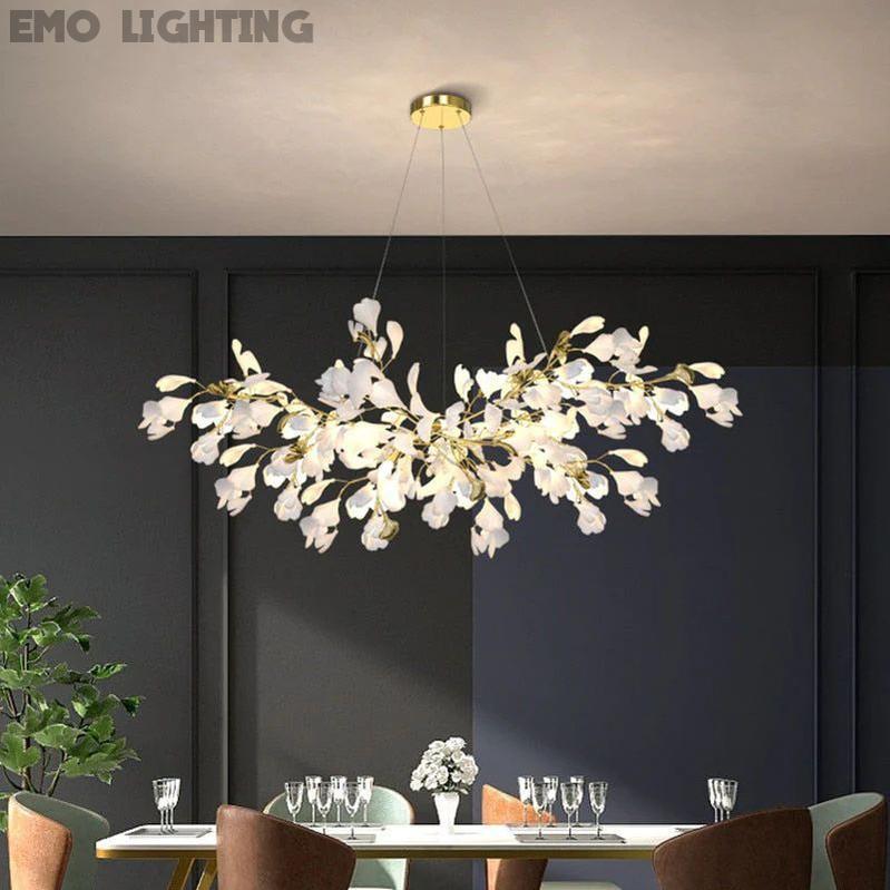 Ceramic Ginkgo Linear Branch Chandelier