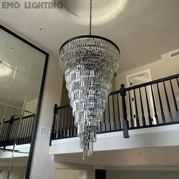 Extra Large Multi-Tiered  Spiral Crystal Chandelier In Black Finish