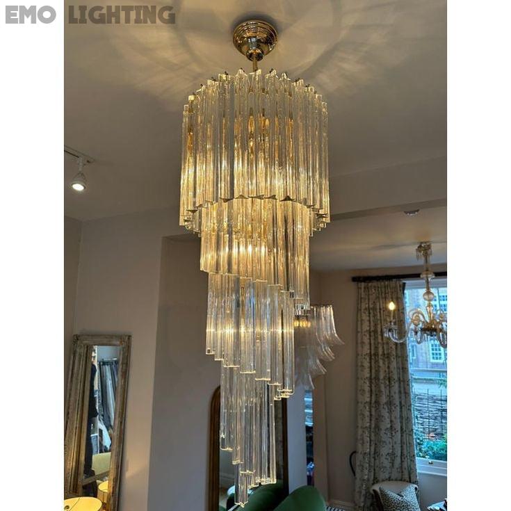 Mid-Century Modern Pink/Transparent Glass Cascading Spiral Chandelier