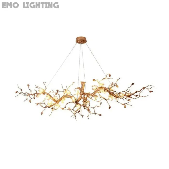 Exquisite Glass Flower Copper Tree Branch Chandelier