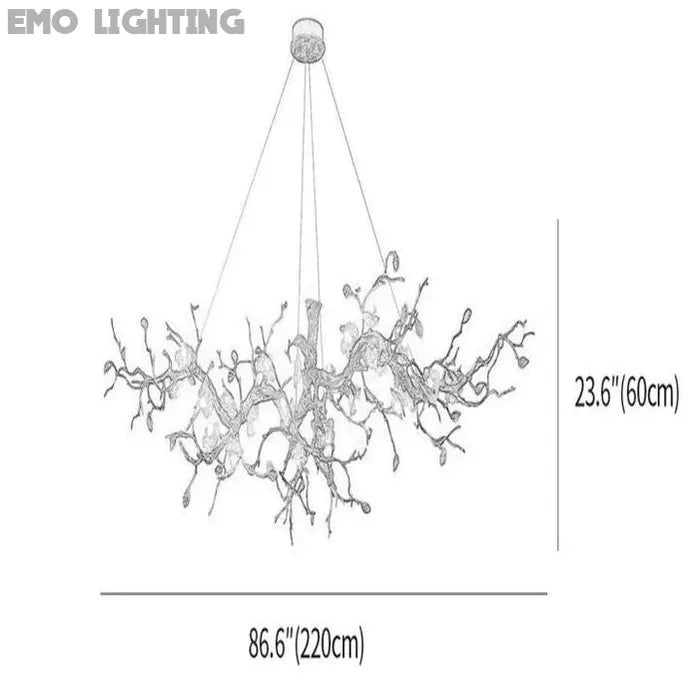 Exquisite Glass Flower Copper Tree Branch Chandelier