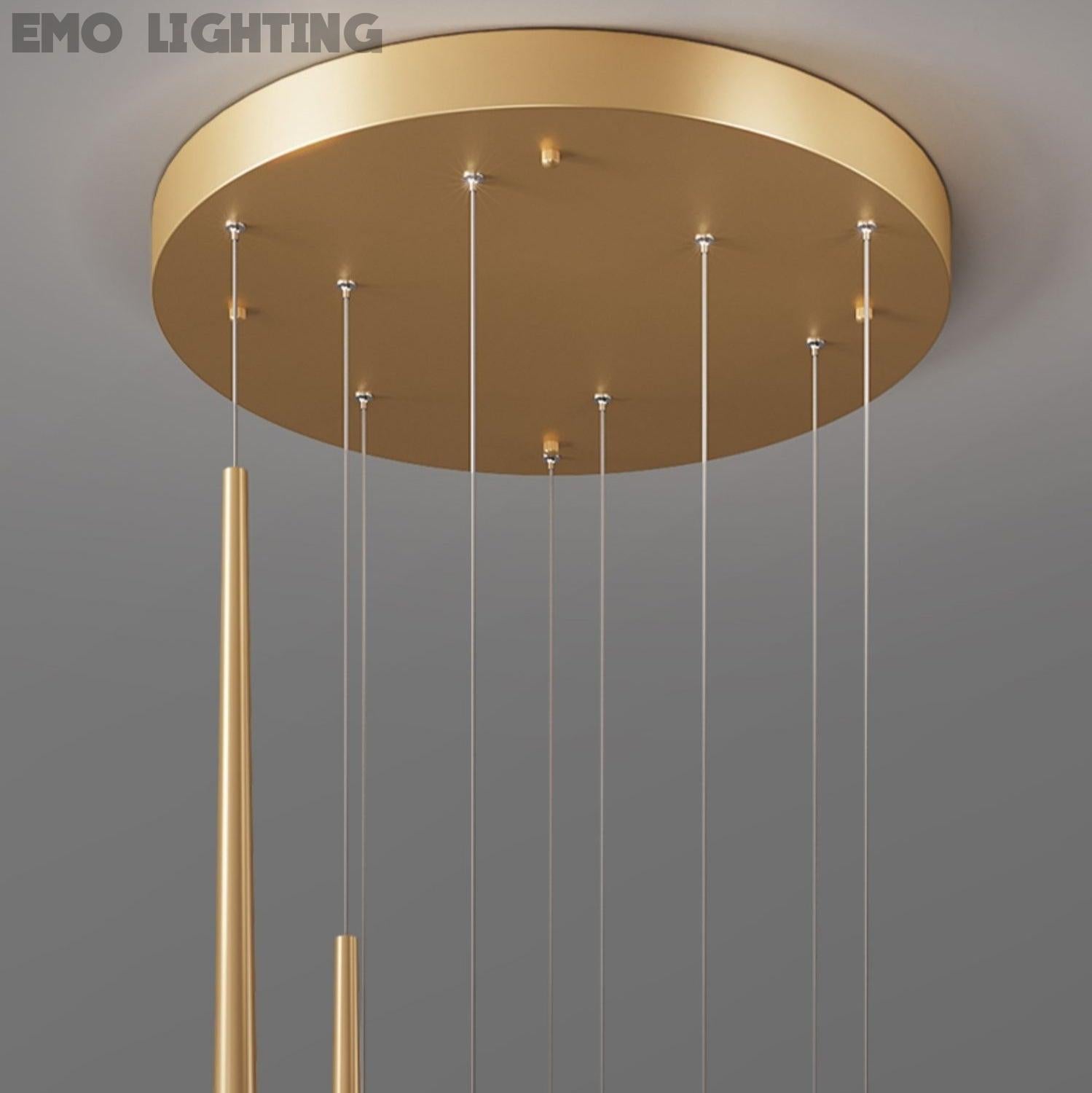 Minimalism Foyer Staircase Ceiling Chandelier Modern Pendant Lighting Fixture For Living Room Entryway In Gold/ Black Finish