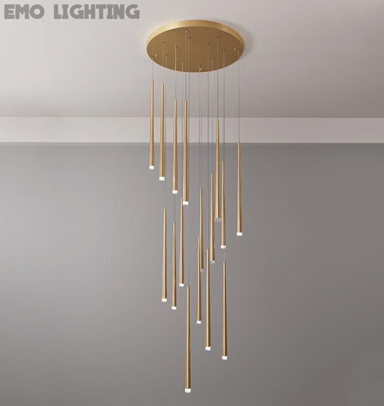 Minimalism Foyer Staircase Ceiling Chandelier Modern Pendant Lighting Fixture For Living Room Entryway In Gold/ Black Finish