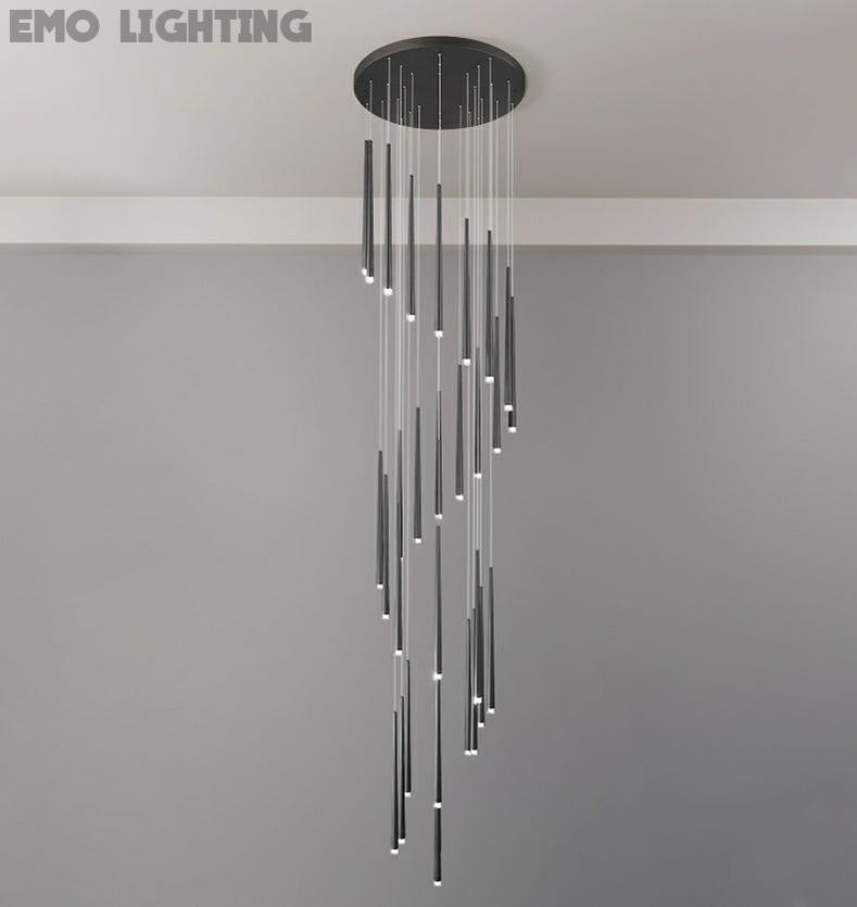 Minimalism Foyer Staircase Ceiling Chandelier Modern Pendant Lighting Fixture For Living Room Entryway In Gold/ Black Finish