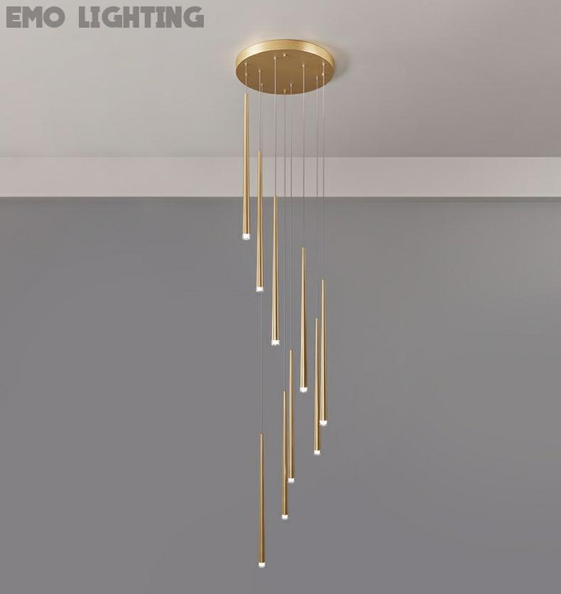Minimalism Foyer Staircase Ceiling Chandelier Modern Pendant Lighting Fixture For Living Room Entryway In Gold/ Black Finish