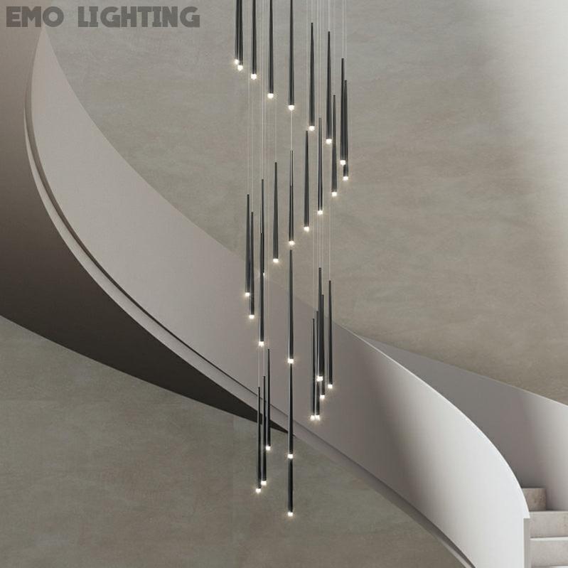 Minimalism Foyer Staircase Ceiling Chandelier Modern Pendant Lighting Fixture For Living Room Entryway In Gold/ Black Finish