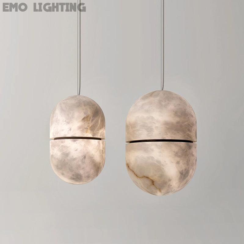 Modern Alabaster Oval Art Pendant Light