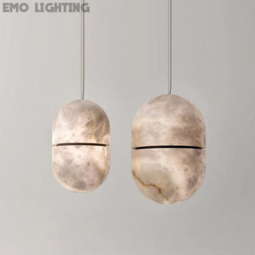 Modern Alabaster Oval Art Pendant Light